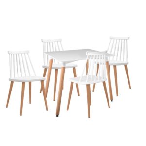LAVIDA-ART Τραπεζαρία: Τραπέζι 80x80 Οξιά/MDF 4 Καρέκλες Μέταλλο Βαφή Φυσικό PP Άσπρο