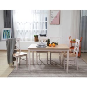 DAILY Set Τραπεζαρία Ξύλινη Σαλονιού - Κουζίνας: Τραπέζι 4 Καρέκλες / Άσπρο - Φυσικό