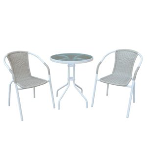 BALENO Set Κήπου - Βεράντας: Τραπέζι 2 Πολυθρόνες Μέταλλο Άσπρο - Wicker Beige