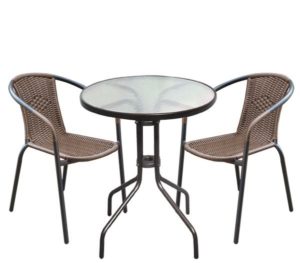 BALENO Set Κήπου - Βεράντας: Τραπέζι 2 Πολυθρόνες Μέταλλο Καφέ - Wicker Brown