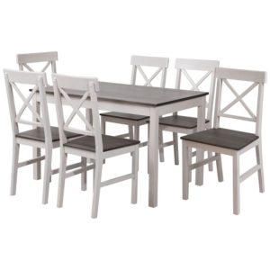 DAILY Set Τραπεζαρία Ξύλινη Σαλονιού - Κουζίνας: Τραπέζι 6 Καρέκλες / Άσπρο - Dark Oak