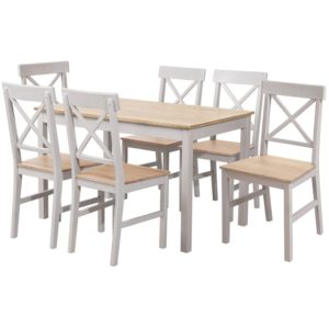 DAILY Set Τραπεζαρία Ξύλινη Σαλονιού - Κουζίνας: Τραπέζι 6 Καρέκλες / Άσπρο - Φυσικό
