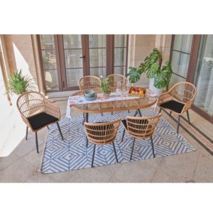 SALSA Τραπεζαρία Κήπου:Μέταλλο Βαφή Μαύρο-Wicker Φυσικό: 2 Πολυθρόνες 4 Καρέκλες Τραπέζι