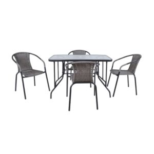 BALENO Set Τραπεζαρία Κήπου: Τραπέζι 4 Πολυθρόνες Μέταλλο Ανθρακί - Wicker Mixed Grey