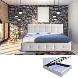 FIDEL Κρεβάτι Διπλό με Αποθηκευτικό Χώρο, για Στρώμα 160x200cm, PU Άσπρο