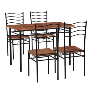 IVAR Set Τραπεζαρία Σαλονιού Κουζίνας: Τραπέζι 4 Καρέκλες Μέταλλο Βαφή Μαύρο, Καρυδί