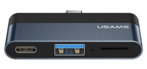 USAMS USB-C hub US-SJ491, USB/USB-C PD/micro SD θύρες, γκρι