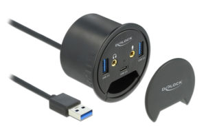 DELOCK USB hub 62794, 2x USB 3.2/USB-C/2x 3.5mm, 5Gbps, 60mm, μαύρο