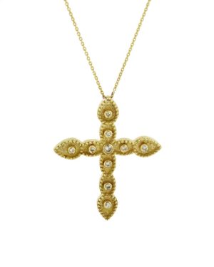 Χρυσός Σταυρός με Αλυσίδα και Διαμάντια Κ18 (102554)
