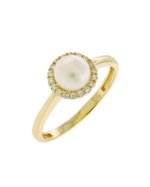 Χρυσό Δαχτυλίδι Ροζέτα με Μαργαριτάρι Κ14 (067610)