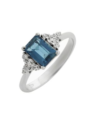 Λευκόχρυσο Δαχτυλίδι με London Blue και Διαμάντια Κ18 (083486)