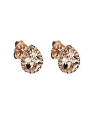 Ροζ Χρυσά Σκουλαρίκια με Μοργκανίτη και Διαμάντια Κ18 (093704)