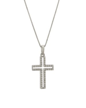 Λευκόχρυσος Γυναικείος Σταυρός με Διαμάντια Κ18 (062358)