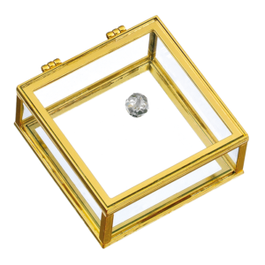 Κουτί μπιζουτιέρα μέταλλο χρυσό και γυαλί 7Χ7,5Χ4εκ.