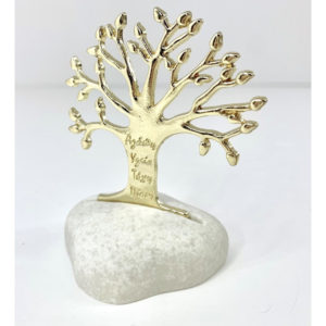 Βότσαλο μεταλλικό δέντρο με ευχές χρυσό μπομπονιέρα γάμου 8εκ.