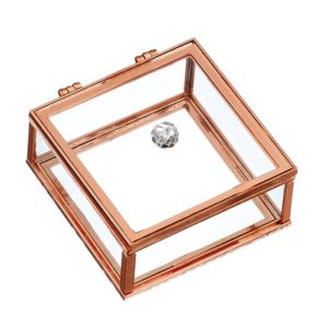 Κουτί μπιζουτιέρα μέταλλο ροζ χρυσό και γυαλί 7Χ7,5Χ4εκ.