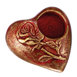 Μπομπονιέρα Γάμου Κεραμική Καρδιά Ρεσώ με Τριαντάφυλλο Κόκκινη-Χρυσό 9εκ.
