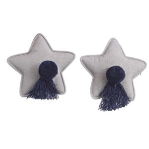 Αστέρι υφασμάτινο διακοσμητικό γκρι με μπλε φούντα και-πον-πον 6Χ6εκ, 10τμχ.