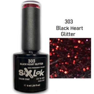 Ημιμόνιμο Βερνίκι SixLak Uv & Led Soak Off No303 Black Heart Glitter 8ml
