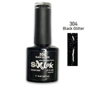 Ημιμόνιμο Βερνίκι SixLak Uv & Led Soak Off No304 Black Glitter 8ml