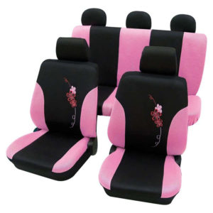 Καλύμματα καθισμάτων Petex Flower ροζ-μαύρο πολυεστέρας 17τμχ