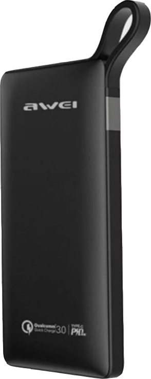 Power Bank Awei P43K Φορητός Φορτιστής Fast Charging High Capacity USB/USB Type-C Θύρες 10000mAh - Χρώμα: Μαύρο