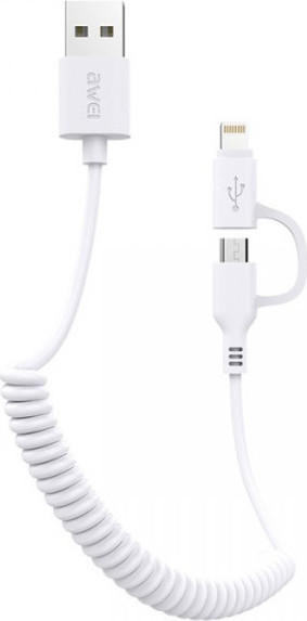 Awei CL-53 FastCharger Cable MicroUsb-Lightning 2.4A 2in1 Λευκό 1m