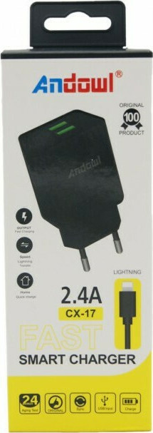 Andowl micro USB Cable & 2x USB Wall Adapter Μαύρο (CX-17)