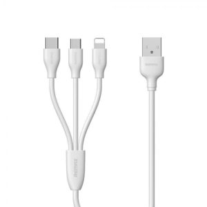 Remax Regular USB to Lightning / Type-C / micro USB Cable Λευκό 1m (Souda)