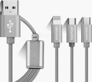 Awei Braided USB to Lightning / Type-C / micro USB Cable Γκρι 1.2m (CL-970)