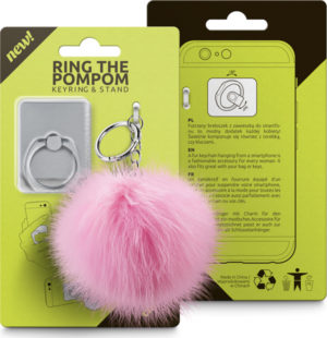 Βάση Στήριξης Δαχτυλίδι Κινητού και Μπρελόκ 2in1 Ring The PomPom Pink - silver