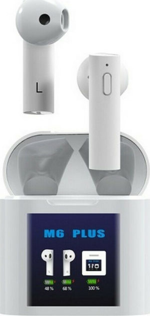 Ασύρματα ακουστικά με βάση φόρτισης και οθόνη – TWS – M6 Plus – White