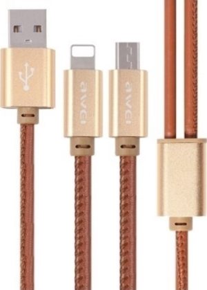 Kαλώδιο Awei CL-987 Cowboy Leather Charging Cable USB σε Lightning-Micro Usb (1m) Gold