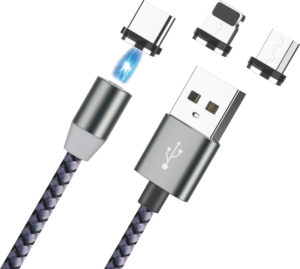 Leewello SJX-181 Braided / Μαγνητικό αποσπώμενο USB to Lightning Cable Ασημί 1m