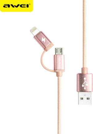 Awei CL - 930 2 in 1 1M Multifunctional 8 Pin Micro USB Interface Sync Charging Data 2.1A Cable Χρυσό