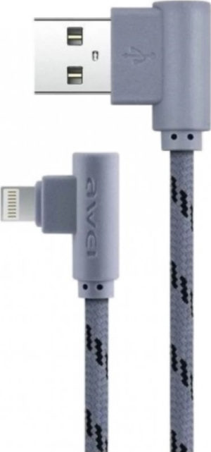 Awei Angle (90°) / Braided USB to Lightning Cable Γκρι 1m (CL-91)