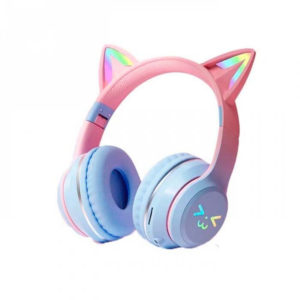 Cat Ear Headset Ασύρματα/Ενσύρματα On Ear Ακουστικά Ροζ/Μπλε BT612