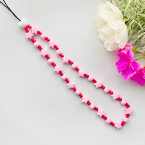 Διακοσμητικό Λουράκι με Χάντρες Fashion Jewelry για κινητό - κόκκινες μικρές χάντρες με αστέρια M213
