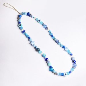 Διακοσμητικό Λουράκι με Χάντρες Fashion Jewelry για κινητό - μπλε χάντρες M219