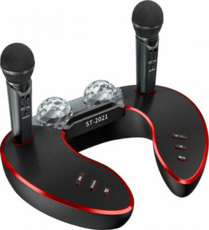 Φορητό Ηχοσύστημα Bluetooth USB/SD Karaoke Με 2 Μικρόφωνα & Disco Crystal Μαύρο/Κόκκινο ST-2021