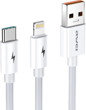 Awei Regular USB to Lightning / Type-C Cable Λευκό 1.2m (CL-79)