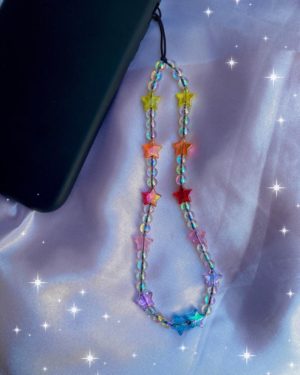 Διακοσμητικό Λουράκι με Χάντρες Fashion Jewelry για κινητό - διάφανες χάντρες με αστέρια M212