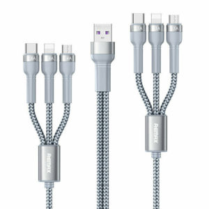Remax RC-124 Braided USB to micro USB / Type-C / Lightning Cable Ασημί 1m
