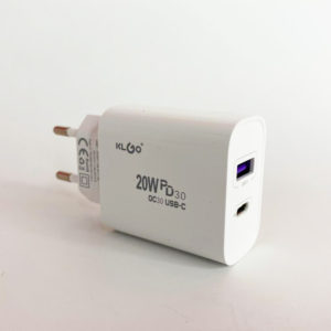KLGO Φορτιστής Χωρίς Καλώδιο με Θύρα USB-A και Θύρα USB-C 20W Quick Charge 3.0 / Power Delivery Λευκός (PD-300)