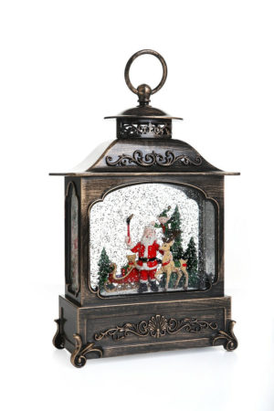 Χριστουγεννιάτικο Φωτιζόμενο Φανάρι Μπαταρίας Bronze Με φως & ήχο χιονόπτωση Άγιος Βασίλης 26x17cm oem CML113A