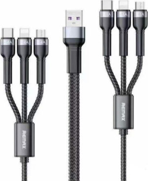 Remax RC-124 Braided USB to micro USB / Type-C / Lightning Cable Μαύρο 1m
