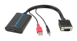 POWERTECH αντάπτορας VGA/USB/3.5mm σε HDMI CAB-H070, 1080p, 0.2m, μαύρος CAB-H070