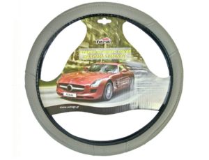 Auto GS - Κάλυμμα Τιμονιού Αυτοκινήτου Δερματίνη Με Γαζιά Γκρι 38cm 12121 0006213