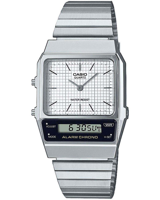 CASIO Vintage Dual Time Silver Stainless Steel Bracelet AQ-800E-7AEF
