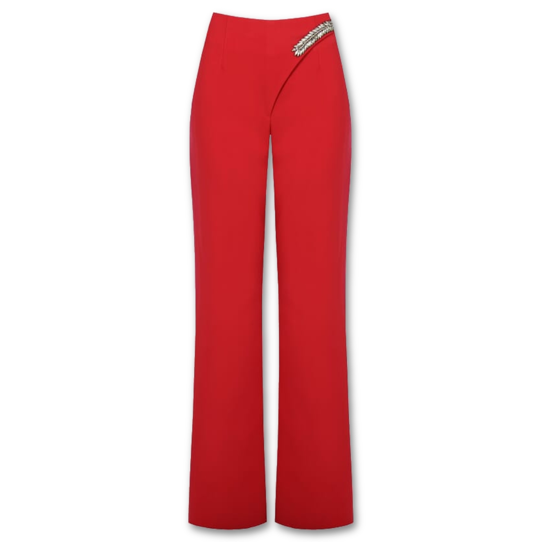 Κόκκινο παντελόνι με στρας Rinascimento - Κόκκινο, S